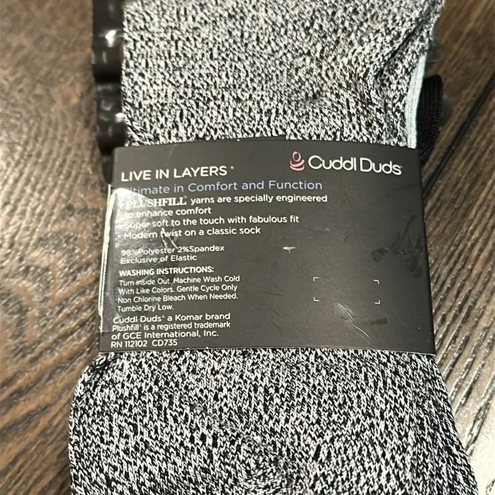 Cuddl Duds Plushfill 3-Pack Midweight Scallop Crew Socks NEW Black